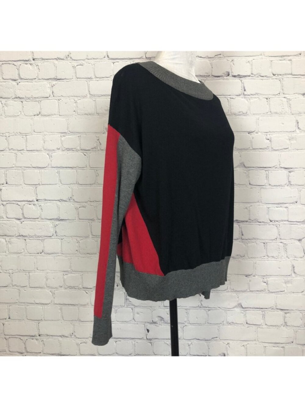 Planet Lauren G Colorblock Sweater One Size Black Gray Red - Picture 2 of 8